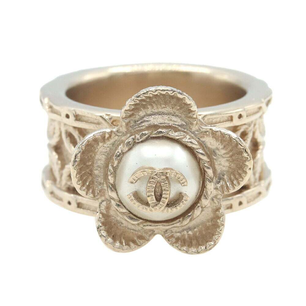 CHANEL Gold Pearl Logo Ring